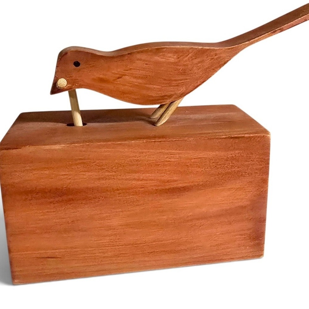 Vintage Handmade Wooden Pecking Bird Kinetic Folk Art Moving Decor 1980s